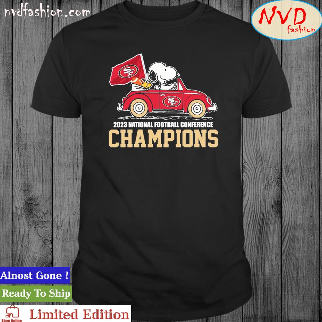 Peanuts Snoopy And Woodstock Drive Car San Francisco 49ers 2023 NFC Champions Shirt